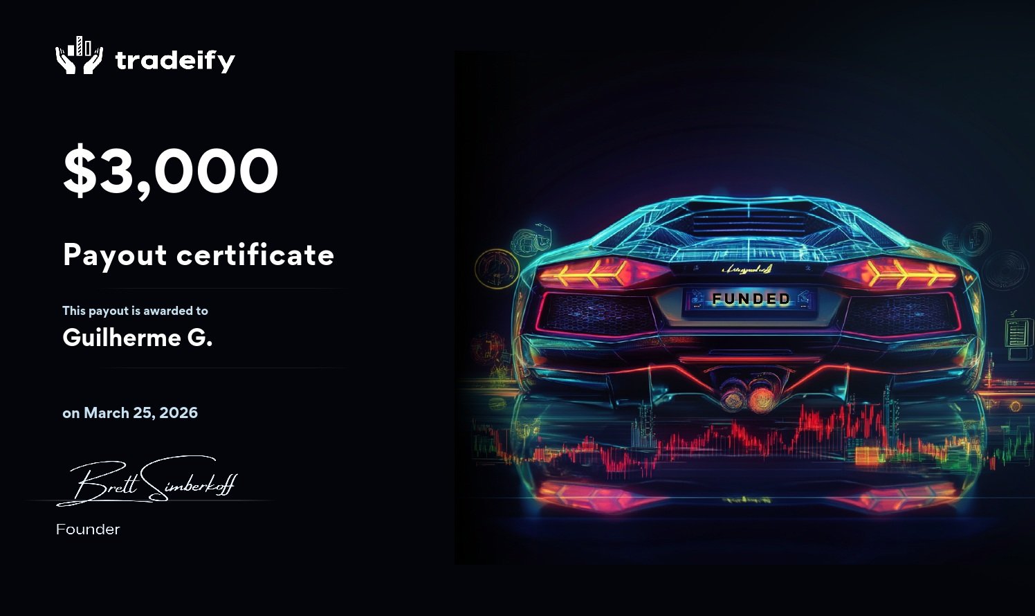 Certificat Tradeify $3,000 — March 25, 2026
